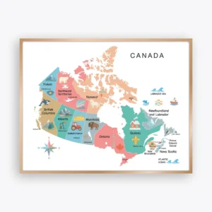 Canada Illustrated Map Poster with provinces and capitals