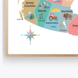 Canada map wall art featuring wildlife and landmarks