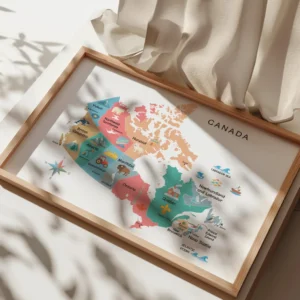 Canada geography classroom poster with regional illustrations