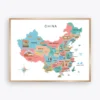 China Illustrated Map Poster with provinces and capital cities