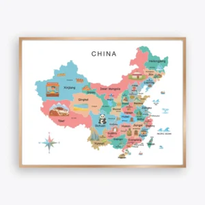 China Illustrated Map Poster with provinces and capital cities