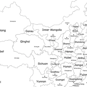 Black and white China provinces map for geography study