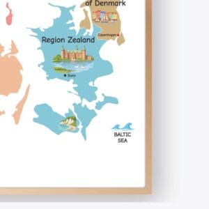 Denmark map poster showing five official regions