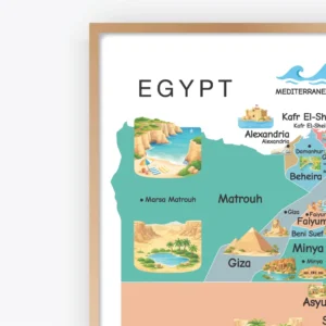 Colorful illustrated Egypt map for classroom geography decor