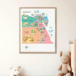 Kids geography poster featuring an illustrated map of Egypt