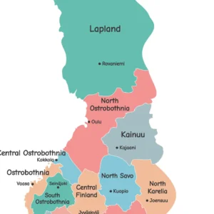Printable Finland map with clear regional divisions