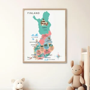 Finland Illustrated Map Poster for educational wall decor