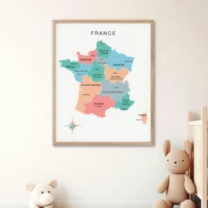 Educational France map wall art for students and teachers