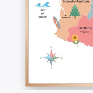 Illustrated France country map for classroom wall decor