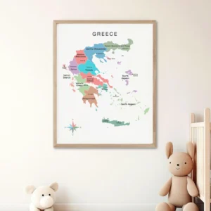 Colorful Greece regional map for geography lessons