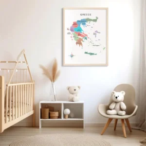 Greece Political Map Print for study room wall decor