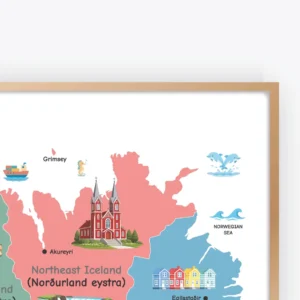 Educational Iceland country map with major cities and regions