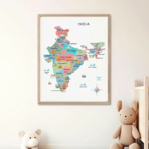 Educational India country poster with cultural illustrations