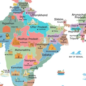 Printable India states and capitals map for students