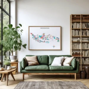 Colorful political map of Indonesia for educational wall art