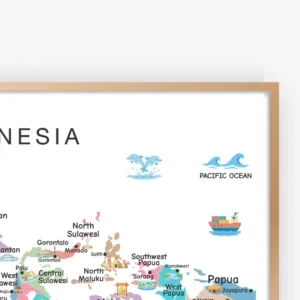 Colorful Indonesia provinces map with regional illustrations