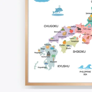 Educational illustrated map of Japan for geography lessons