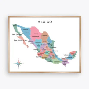 Mexico Map Poster with states and capitals for geography learning