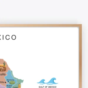 Mexico states and cities map with regional illustrations