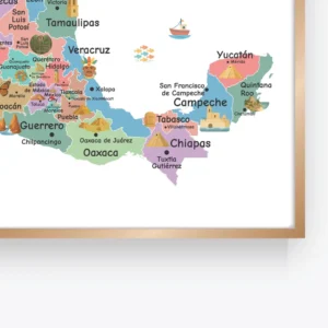 Educational Mexico map with landmarks wildlife and landscapes