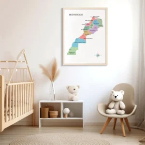 Colorful regional map of Morocco for classroom decor