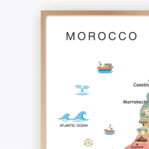 Colorful illustrated Morocco map for classroom geography