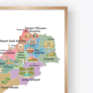 Morocco travel map poster with cultural landmarks