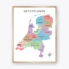Netherlands Map Poster with twelve provinces and major cities