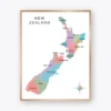 New Zealand Regions Map Poster with colorful regional divisions