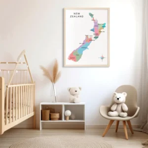 NZ regional map wall art for classroom and homeschool spaces