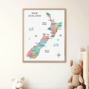 Colorful New Zealand country map for classroom decor