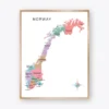 Norway Map Poster with regions and major cities