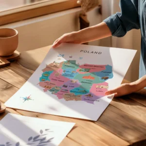 Educational illustrated Poland map for classroom decor