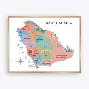 Saudi Arabia Map for Kids with provinces, cities, and landmarks