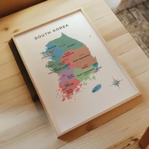 South Korea cities and provinces map for geography lessons