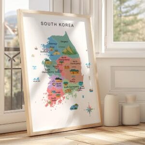 Printable South Korea map for geography lessons
