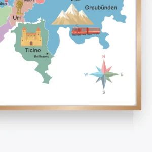 Switzerland cantons and major cities educational poster