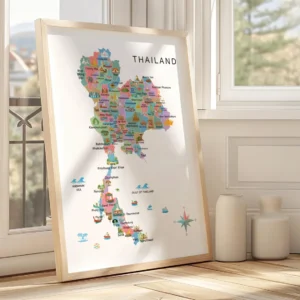 Illustrated Thailand Map, Provinces and Major Cities Poster, Thailand Geography Wall Art with Landmarks, Classroom Homeschool Decor, Digital Download - Image 8