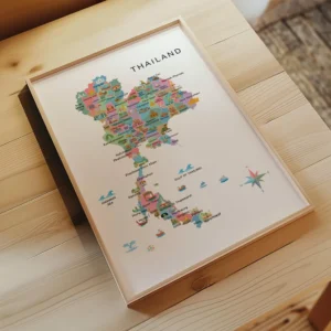 Thailand map with landmarks for Southeast Asia geography study