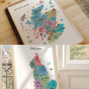Illustrated Wales map for classroom learning and wall decor