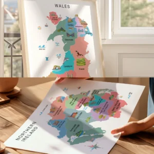 Illustrated Scotland map for educational geography display