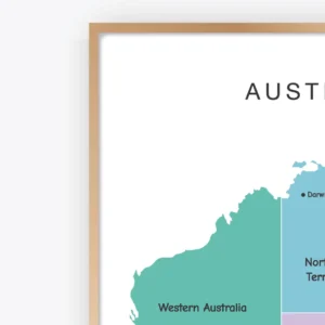 Colorful Australia geography map for classroom wall decor