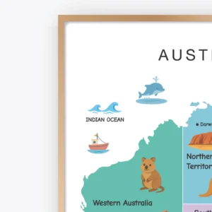Australia Illustrated Map Printable colorful geography poster for kids