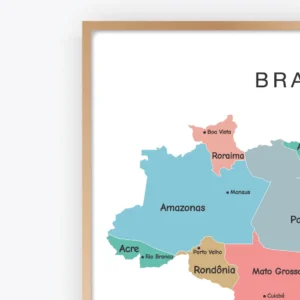 Colorful Brazil political map for classroom geography learning
