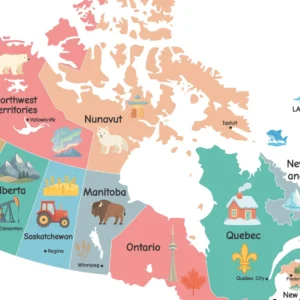 Colorful Canadian map for children's educational wall decor