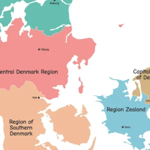 Colorful Danish regions poster for classroom learning