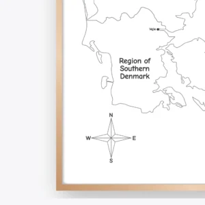 Minimalist Denmark map printable with labeled cities