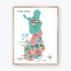 Finland Illustrated Map Poster with regions and colorful landmarks