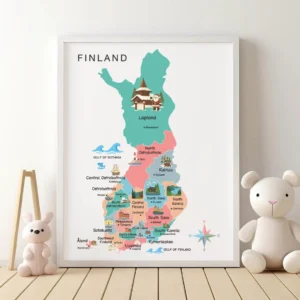 Finnish regions and major cities illustrated geography print