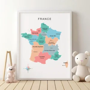 Colorful France regions map for European geography studies